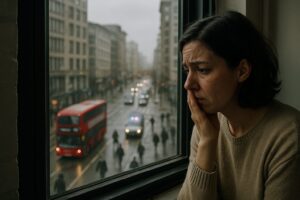 Person looking outside worrying about how society is going and why everything feels so weird