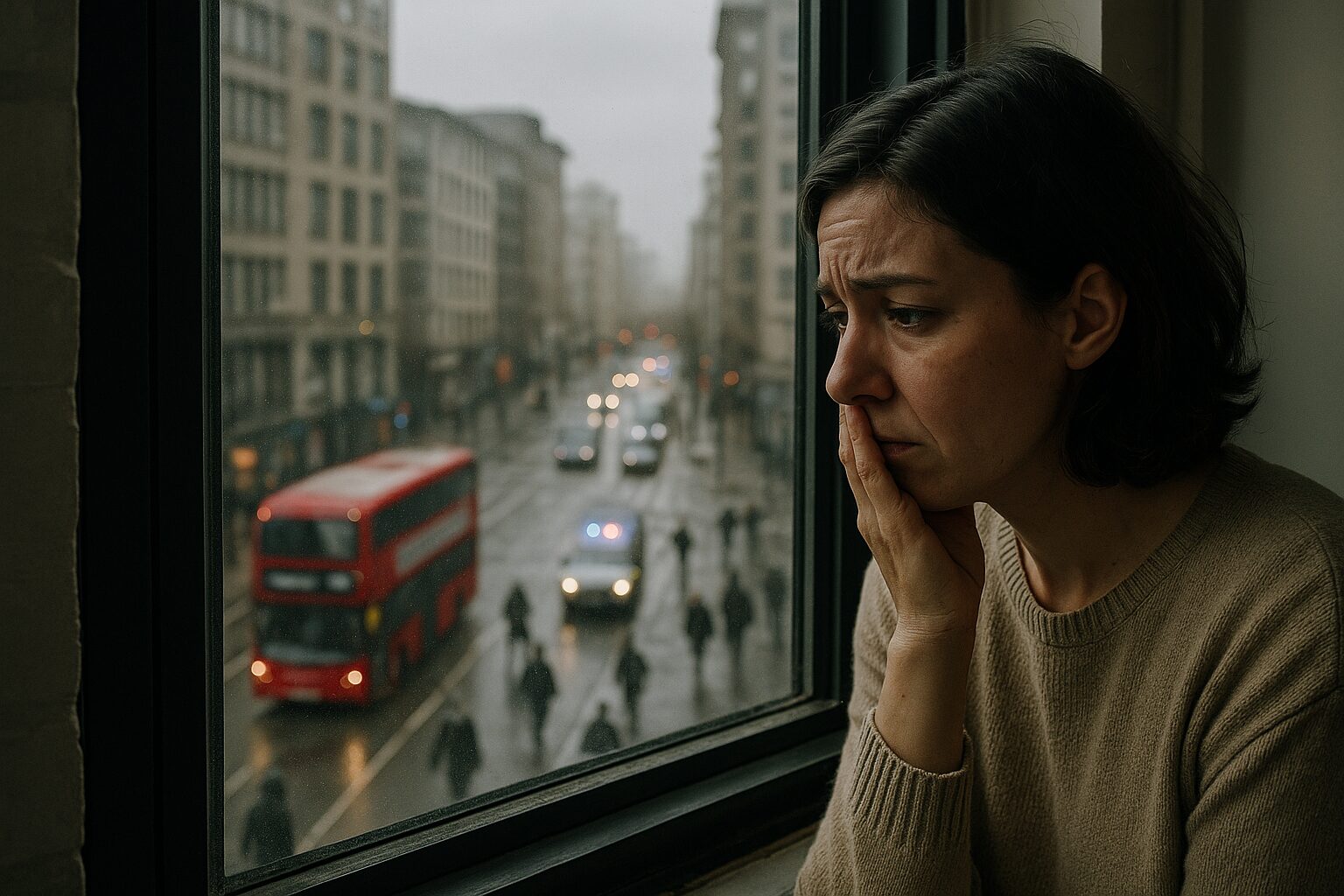 Person looking outside worrying about how society is going and why everything feels so weird