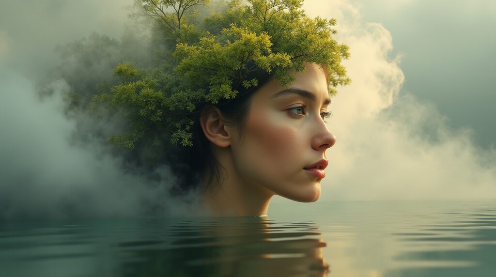 Human combining with nature and the clouds as we realise why everything feels so weird right now.